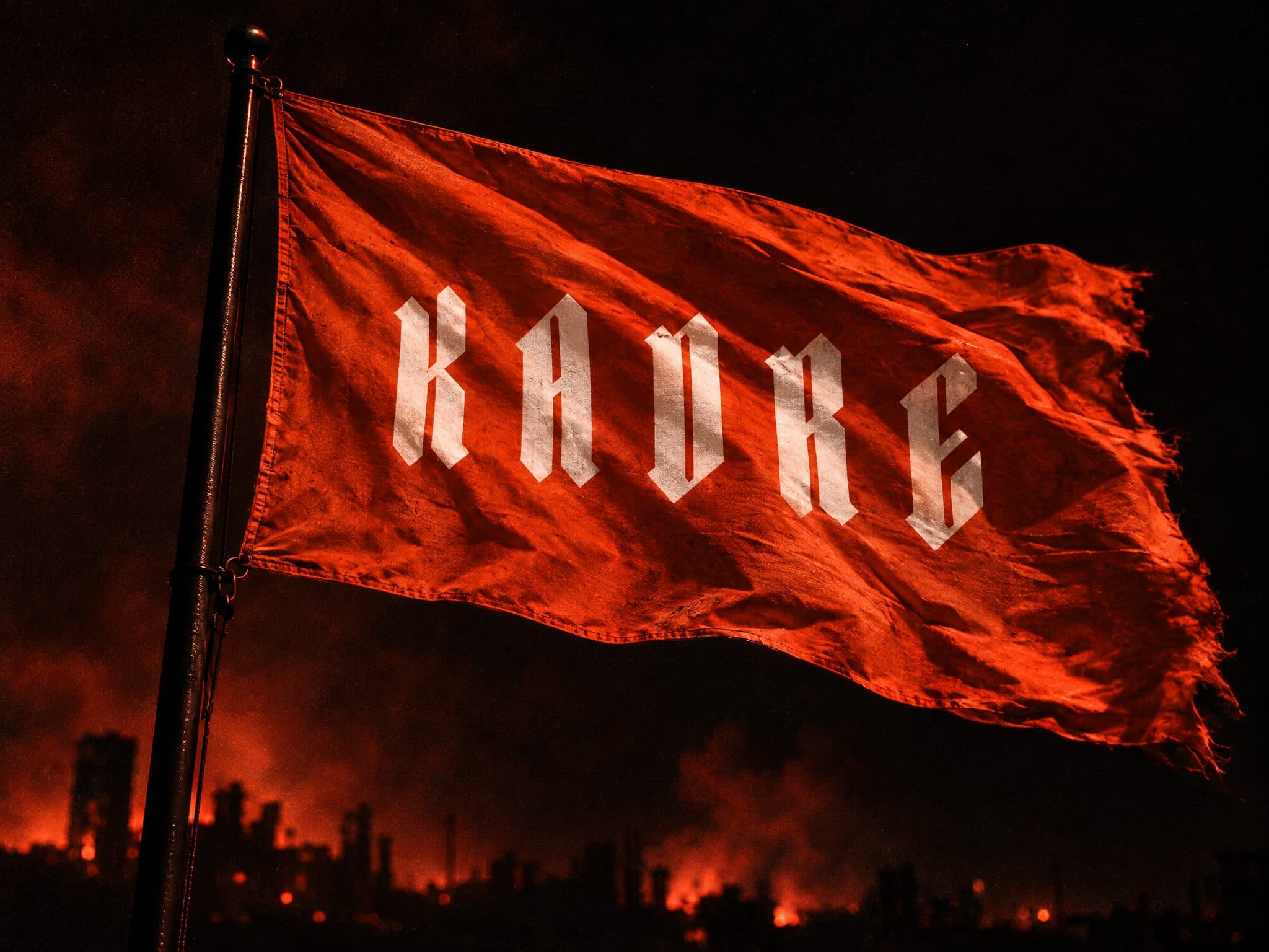 Orange KADRE flag at night
